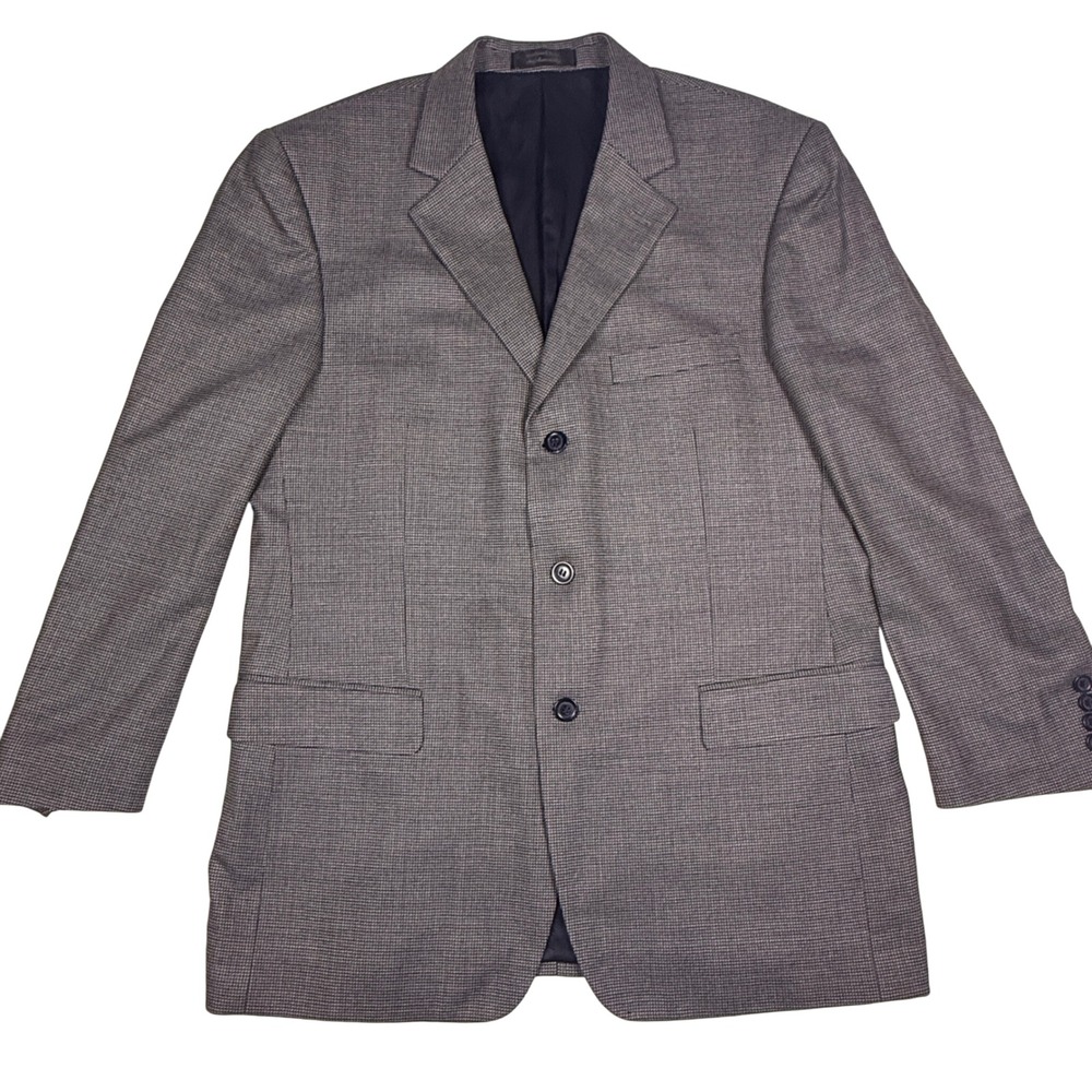 Andrew Fezza Blazer‎ Mens 43R Gray Houndstooth Wool/Silk/Poly/Rayon - Picture 2 of 15